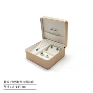 Boîte à bijoux spot bague en cuir pu collier boucles d'oreilles boucles d'oreilles ensemble trois pièces coffret d'emballage cadeau en cuir brossé – Image 6